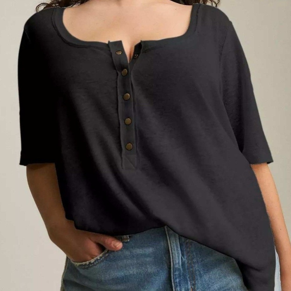 Torrid Festi Black Linen Blend Short Sleeve Henley Tee Scoop Neck Plus Size 1X